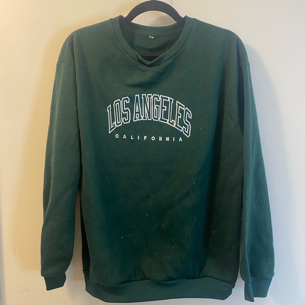 SHEIN Green Crewneck Sweater with Los Angeles Print